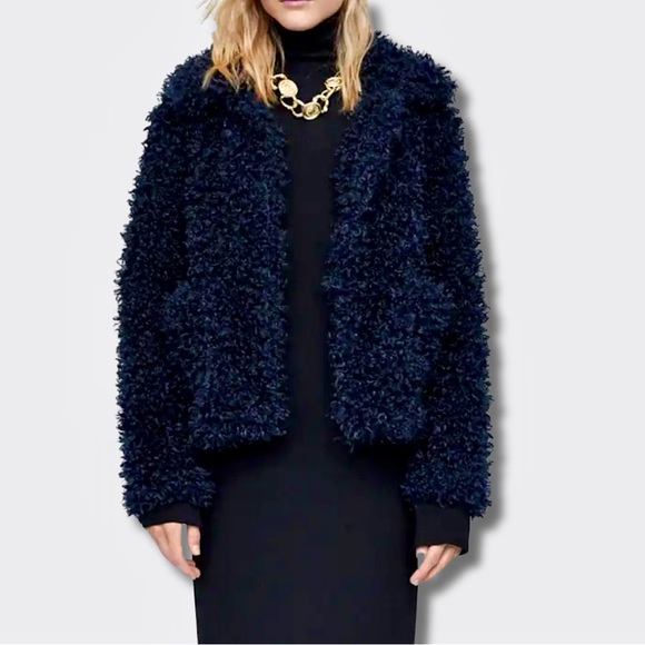 Zara Jackets & Blazers - Zara Navy Blue Faux Shearling Teddy Coat Sz. Large *RARE/BLOGGER FAVE*